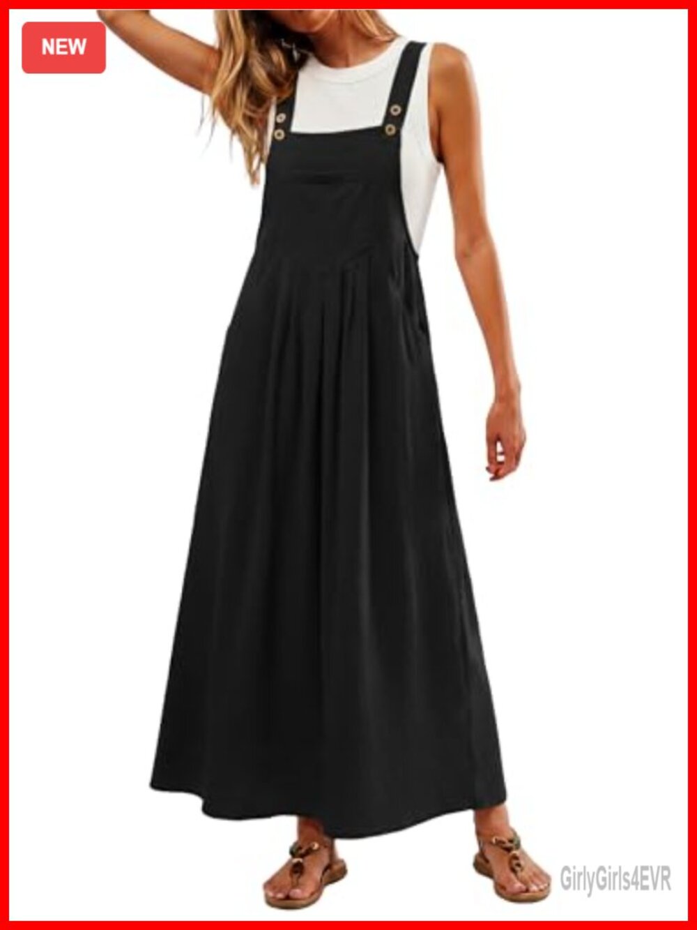 Women's Adjustable Strap Sleeveless Bib Overall Maxi Dress with Pockets